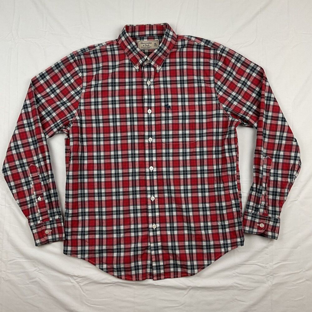 Abercrombie And Fitch Plaid‎ Shirt XL Red Button Down Casual Preppy Y2K Cotton